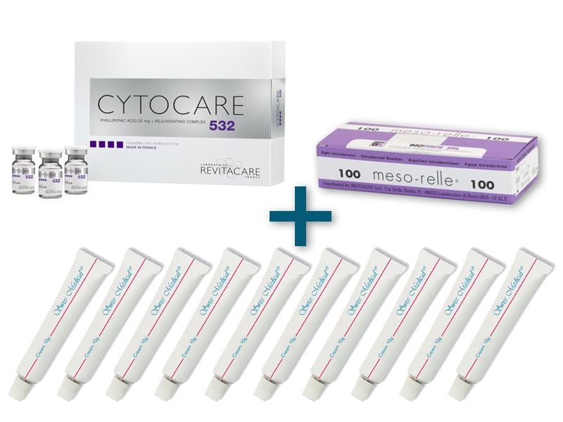 Opakowanie 10 ampułek Cytocare 532 plus gratis opakowanie igieł do mezoterapii + 10 kremów Swiss Medical